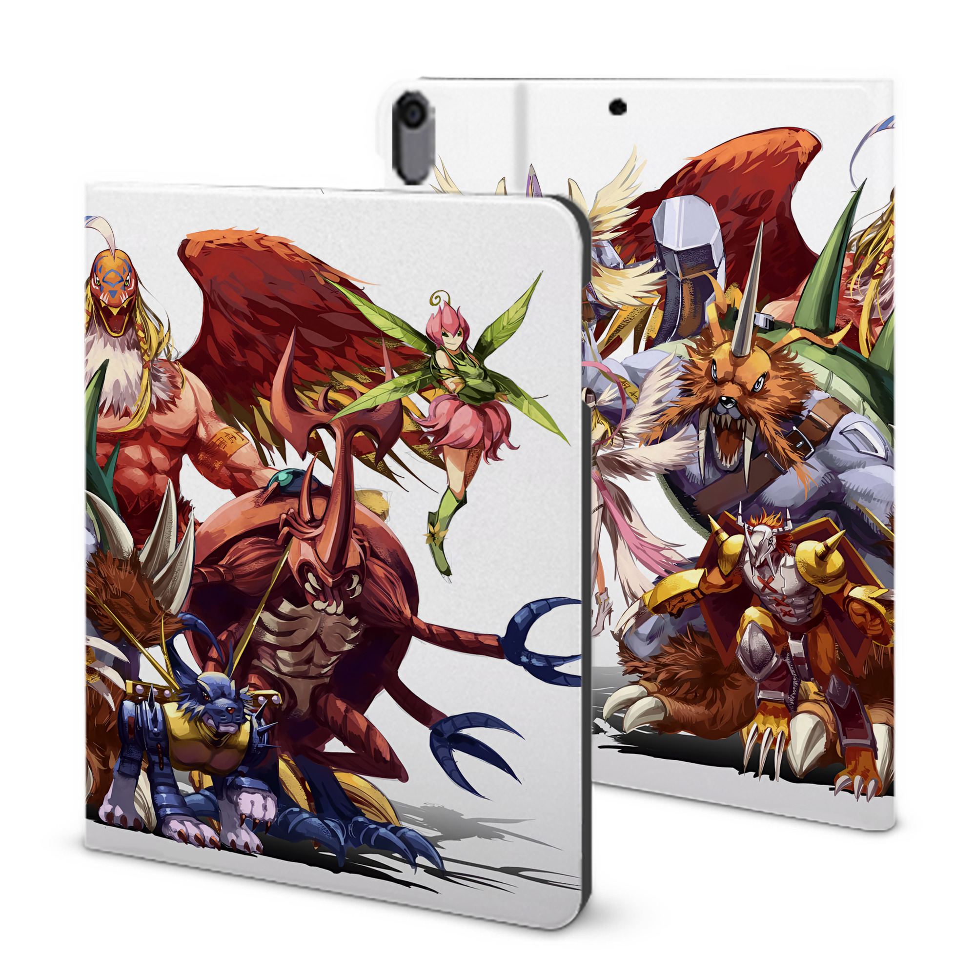 （画像用） Digimon デジタルモンスター/デジモン IPad ケース ブック型 PUレザー TPU 耐衝撃 軽量 薄型 ペン収納なし 全面保護 IPad 各モデル対応